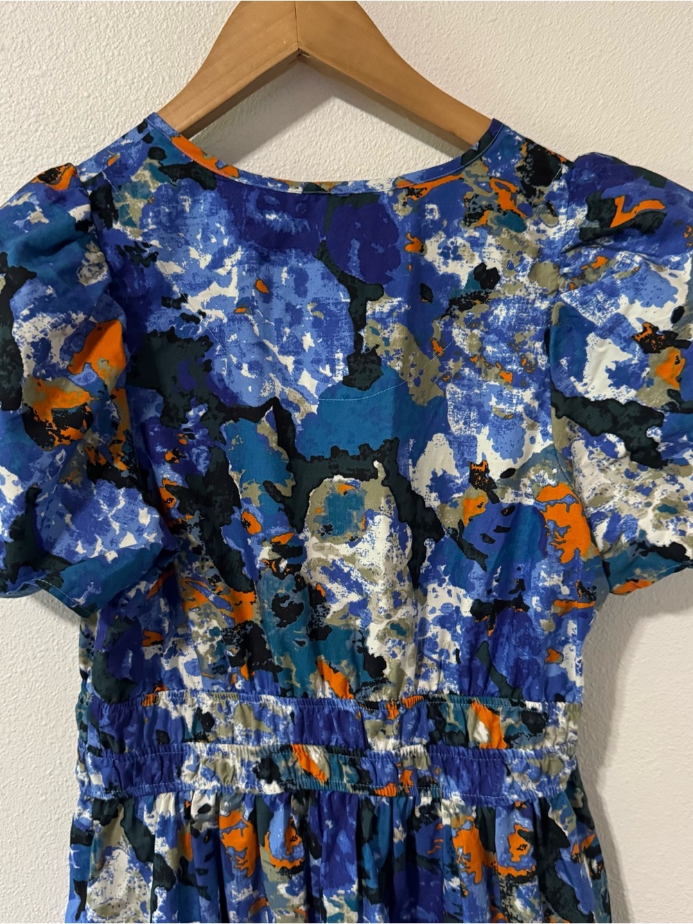 Anthropologie The Somerset Maxi Dress Blue Floral Abstract Short Sleeve Tier-XS - Picture 7 of 10
